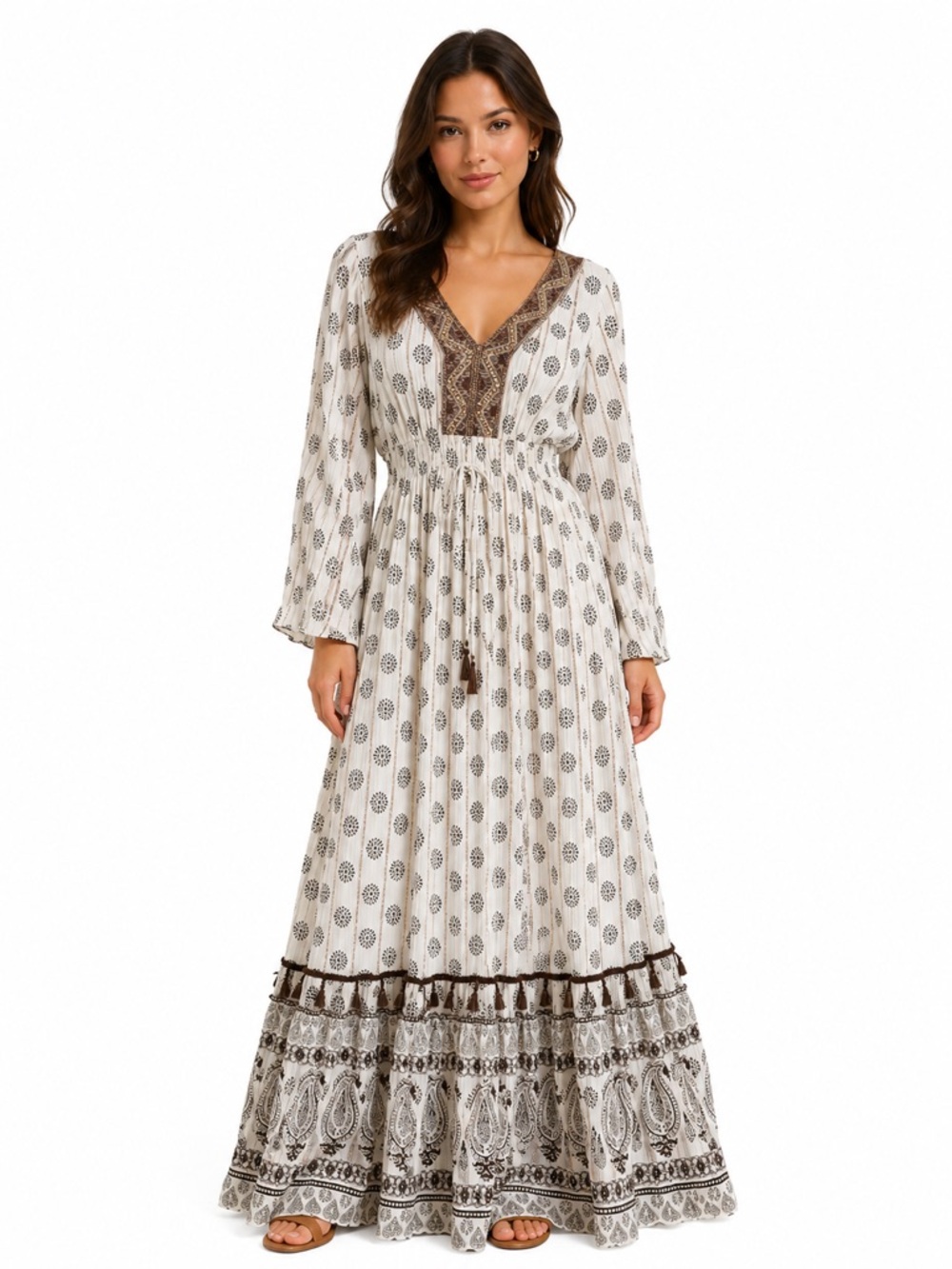 Me 2 Magic NWT White Brown Block Print Boho Maxi Dress XL